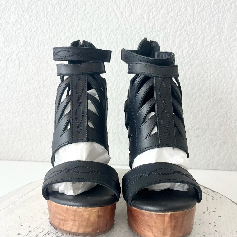 Lane Boots BECCA Womens Black Wedges Western Sandals Cowgirl Wooden Heel Size 5 - Picture 5 of 11